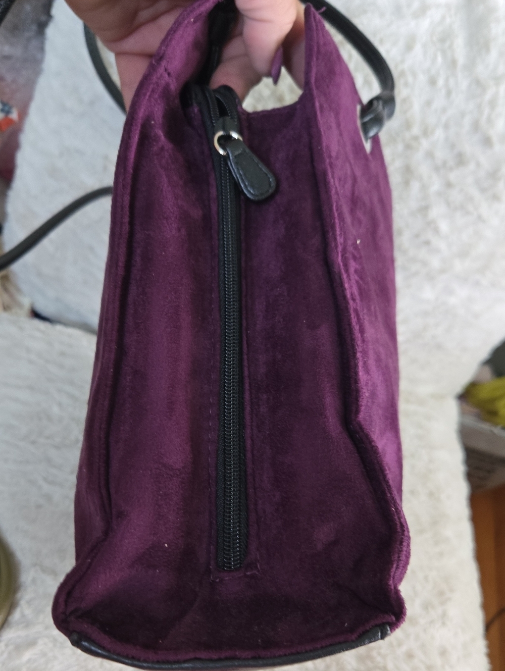 Sag Harbor Plum Suede Shoulder Tote with Floral Charm - Picture 7 of 8
